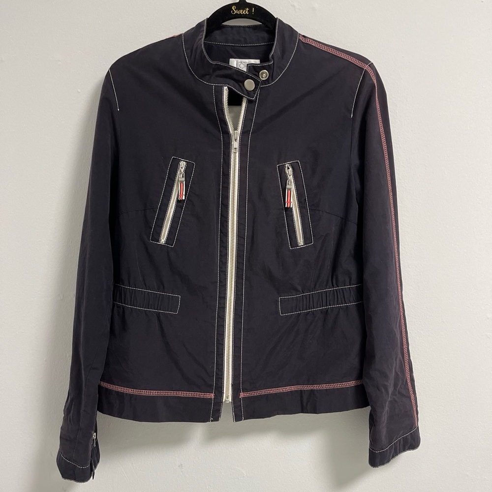Ann Taylor Loft Zip Front Light Jacket Navy Windbraker Lined Pockets Size M